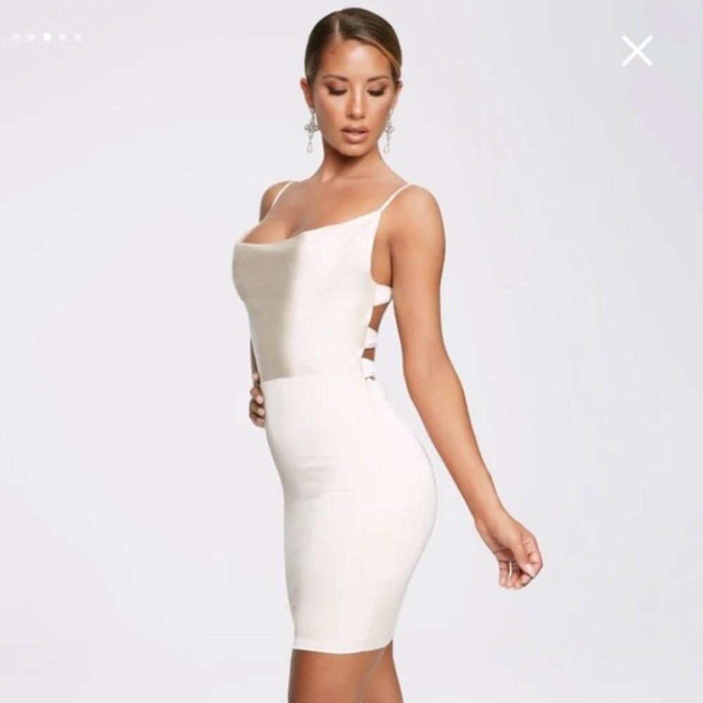 Meshki Zoey Cowl Neck Strappy Back Mini Dress white
